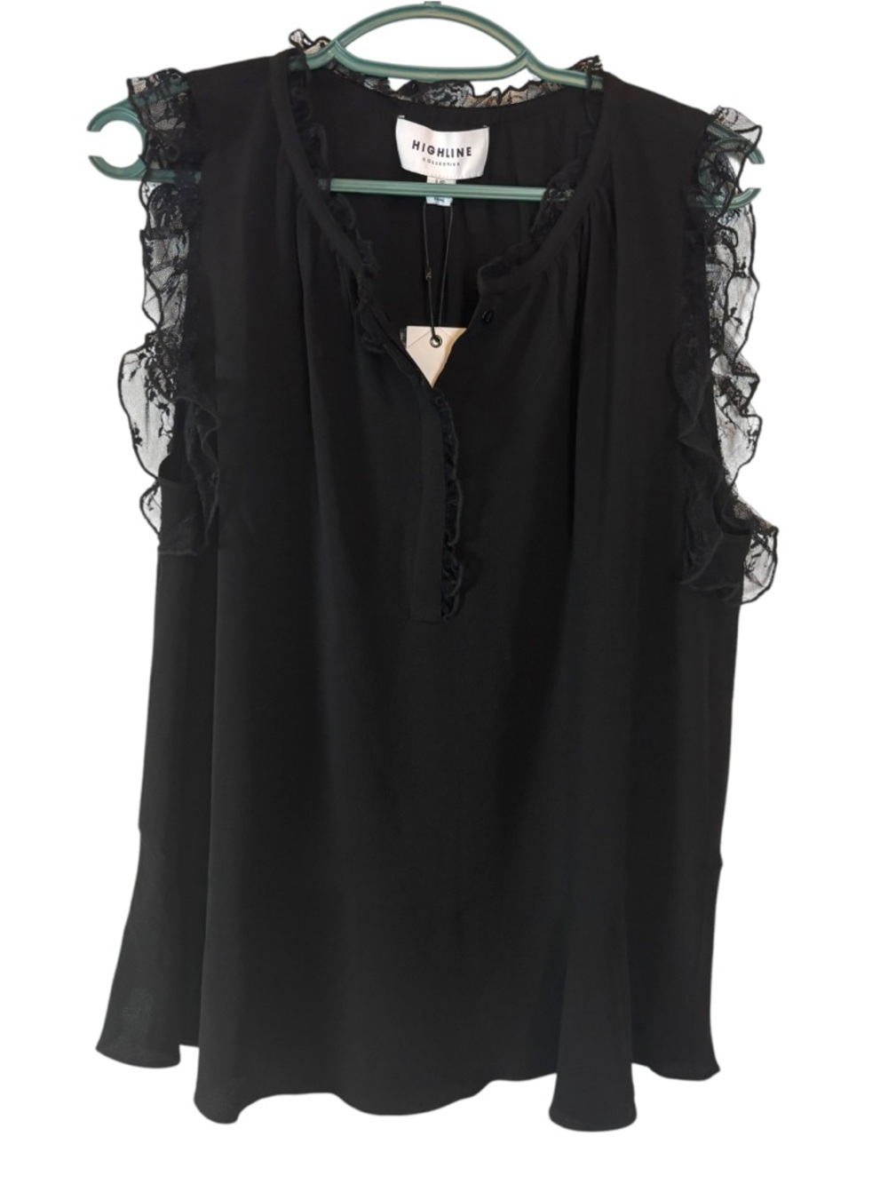 NWT Highline Collective Black Lace Ruffle Sleeveless Camisole Tank Size Large